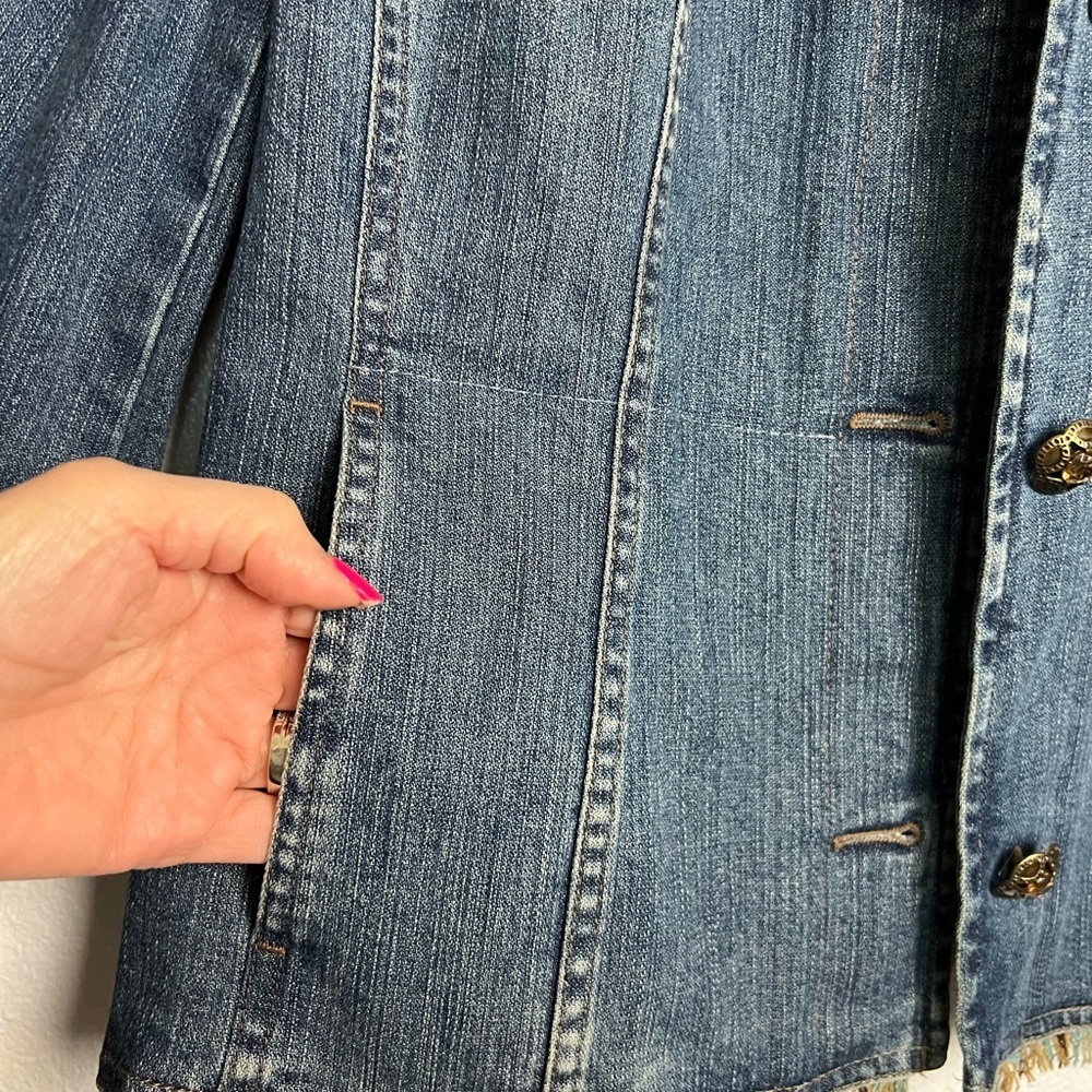 Vintage Bianca Denim Jacket Fringe Metal  Ornate Buttons Yellow stones Boho 10 - Picture 4 of 12
